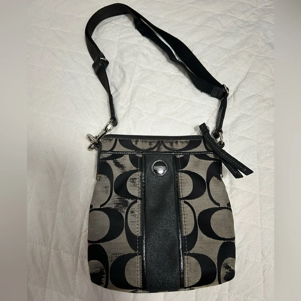 Coach Black and Tan Signature Crossbody and Wristlet